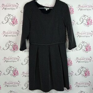 Max Studio Dress dotted Black and White Long Sleeve Dress pleated hem bottom